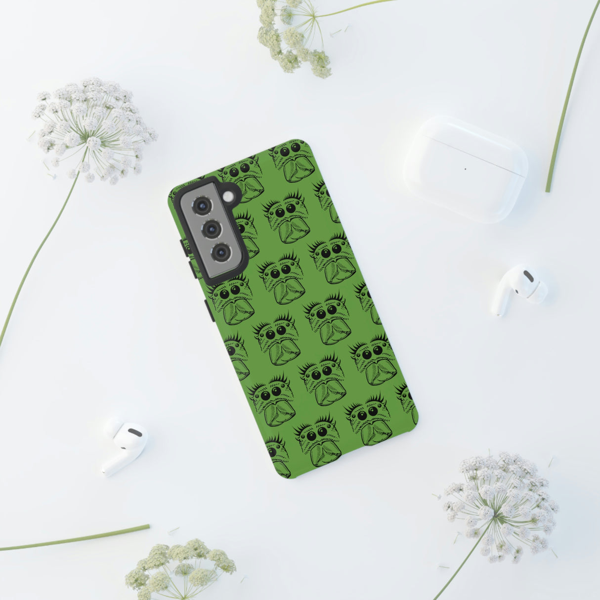 Tough Cases  Featuring BFP Jumping Spider Print on Green