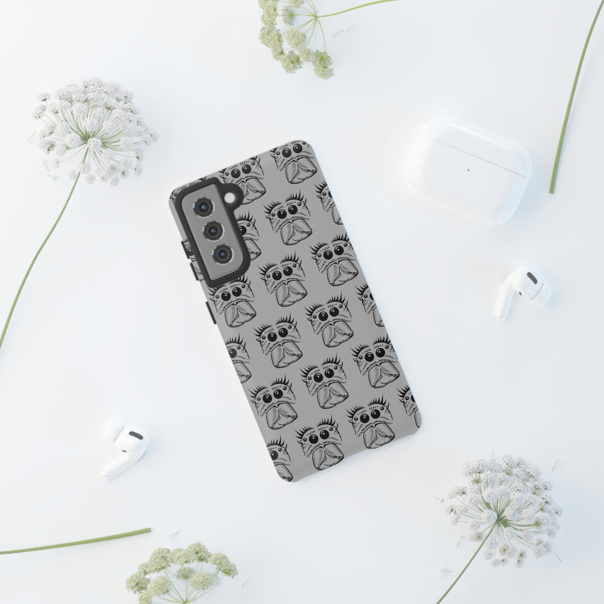 Tough Cases  Featuring BFP Jumping Spider Print on Gray